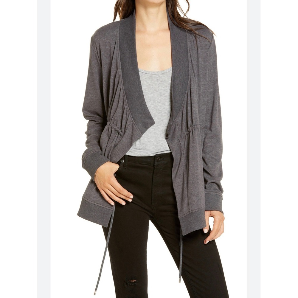 AllSaints Gray Gina Drape Jacket Cinched Drawstring Waist US 10 UK 14 Casual